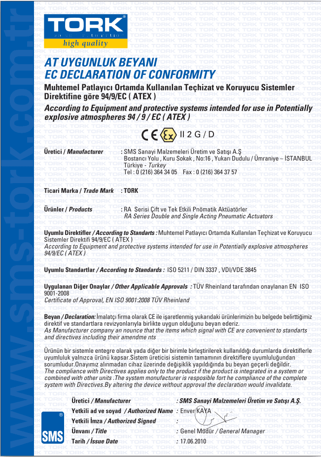 AT UYGUNLUK BEYANI / EC DECLARATION OF CONFORMITY