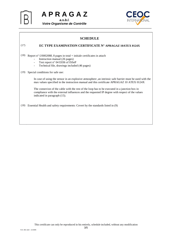 CE 0029 APRAGAZ 10 ATEX 0124X -3